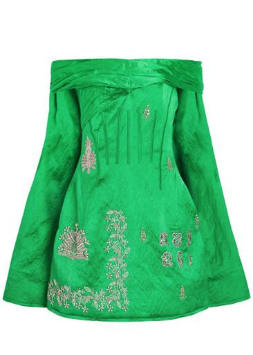 Embellished off-the-shoulder crinkled satin mini dress by ERDEM