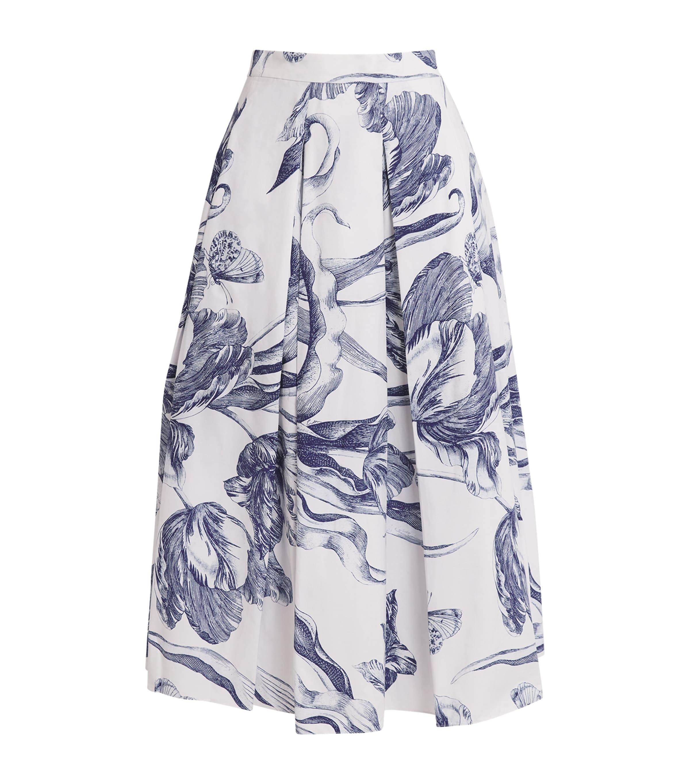 Erdem Cotton Floral Pleated Midi Skirt by ERDEM