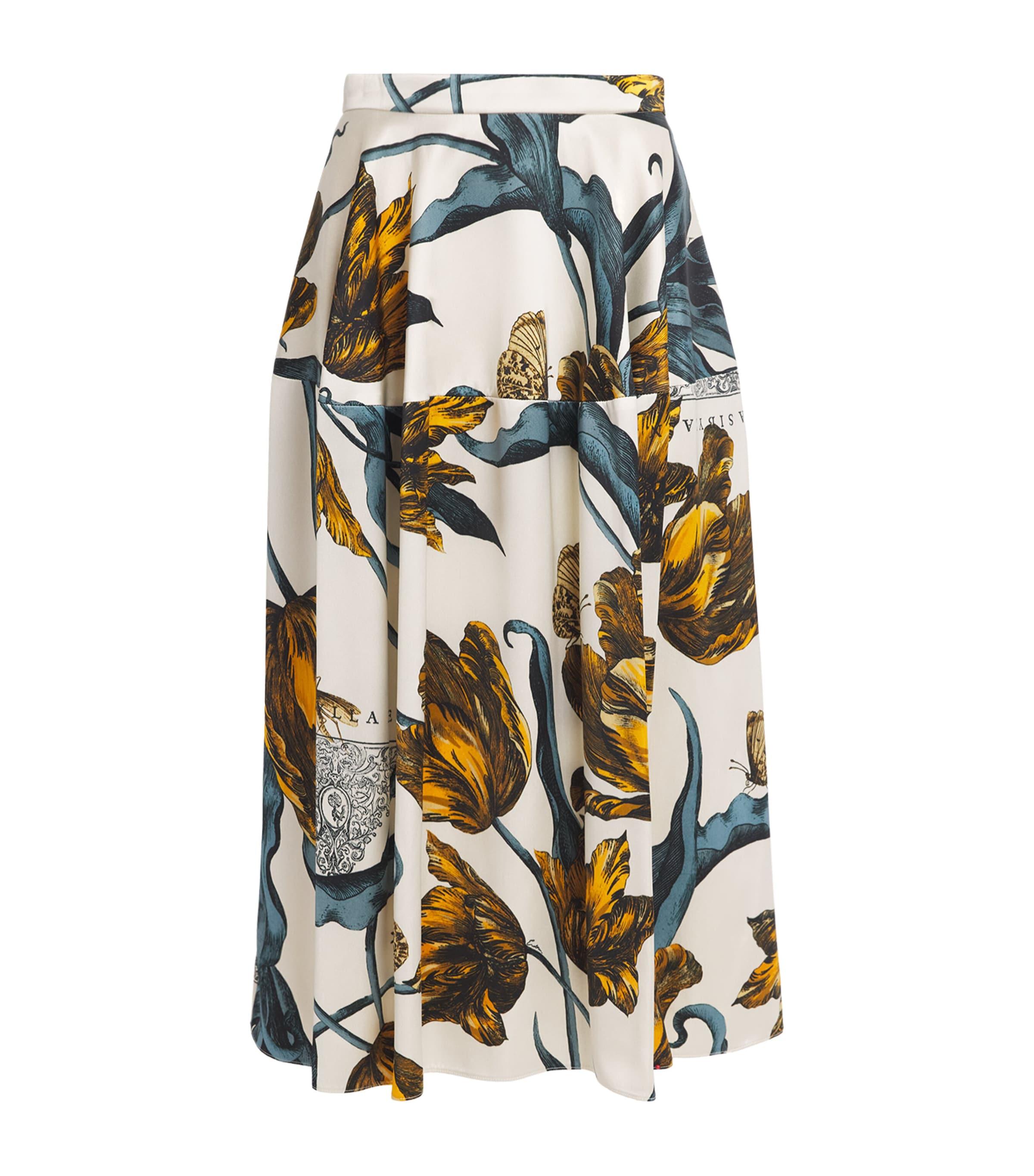 Erdem Satin Floral Duchess Midi Skirt by ERDEM