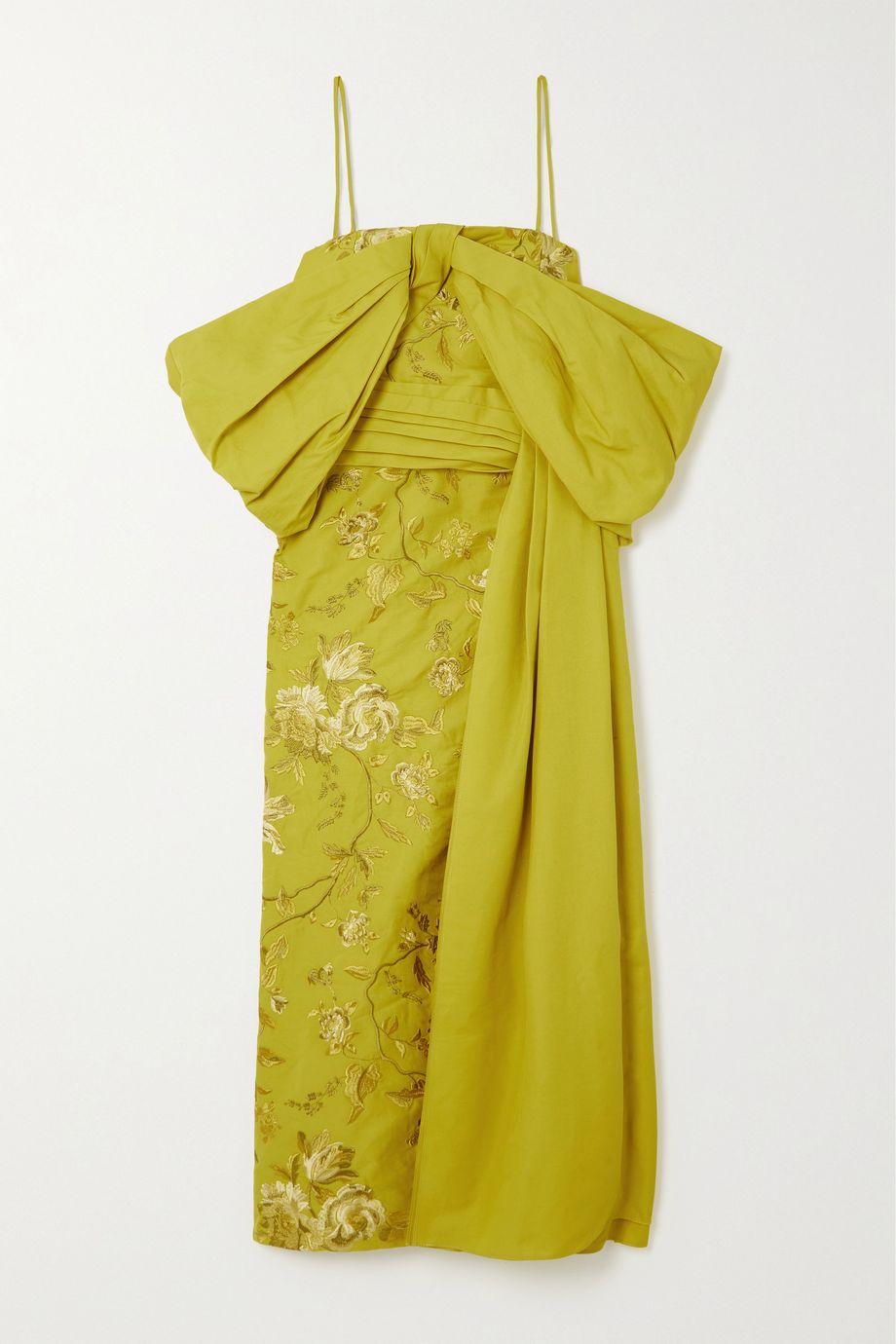 Evora draped taffeta and embroidered cotton-faille dress by ERDEM