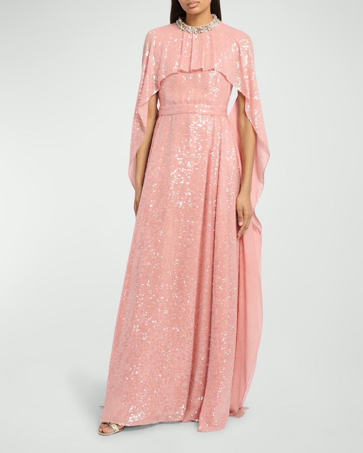 Floor-Length Sequin Gown with Cape Detail by ERDEM