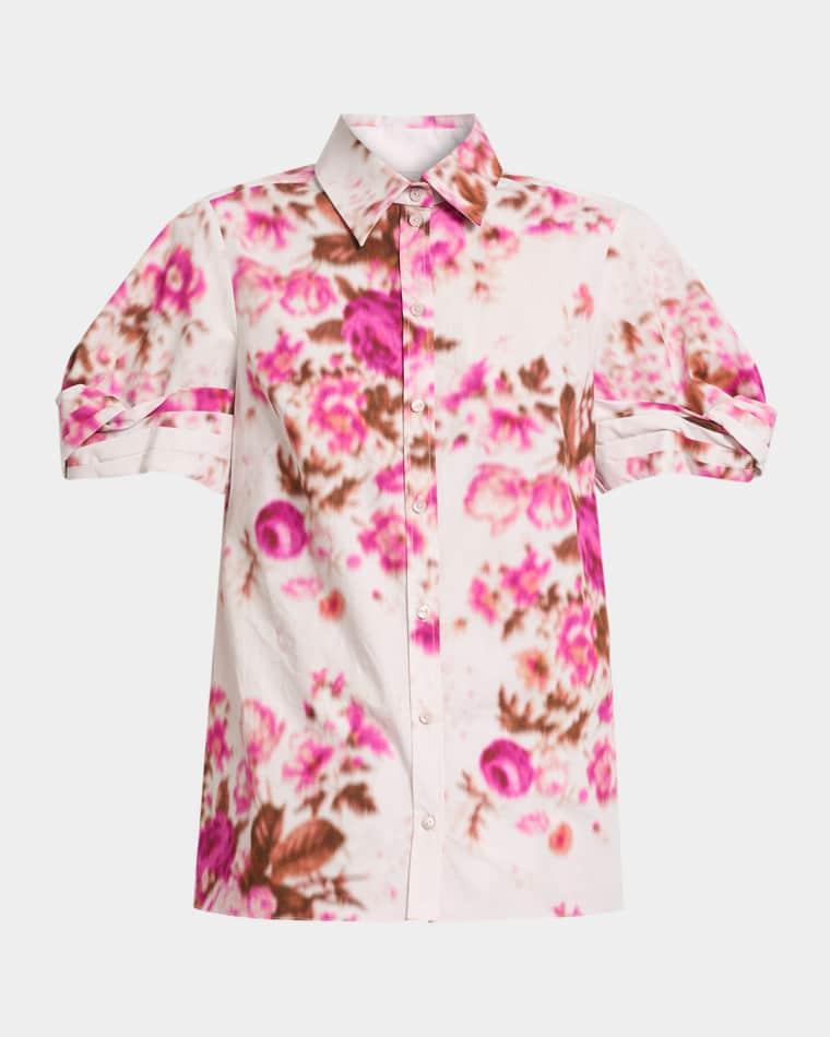 Floral Print Cotton Short Sleeve Shirt by ERDEM