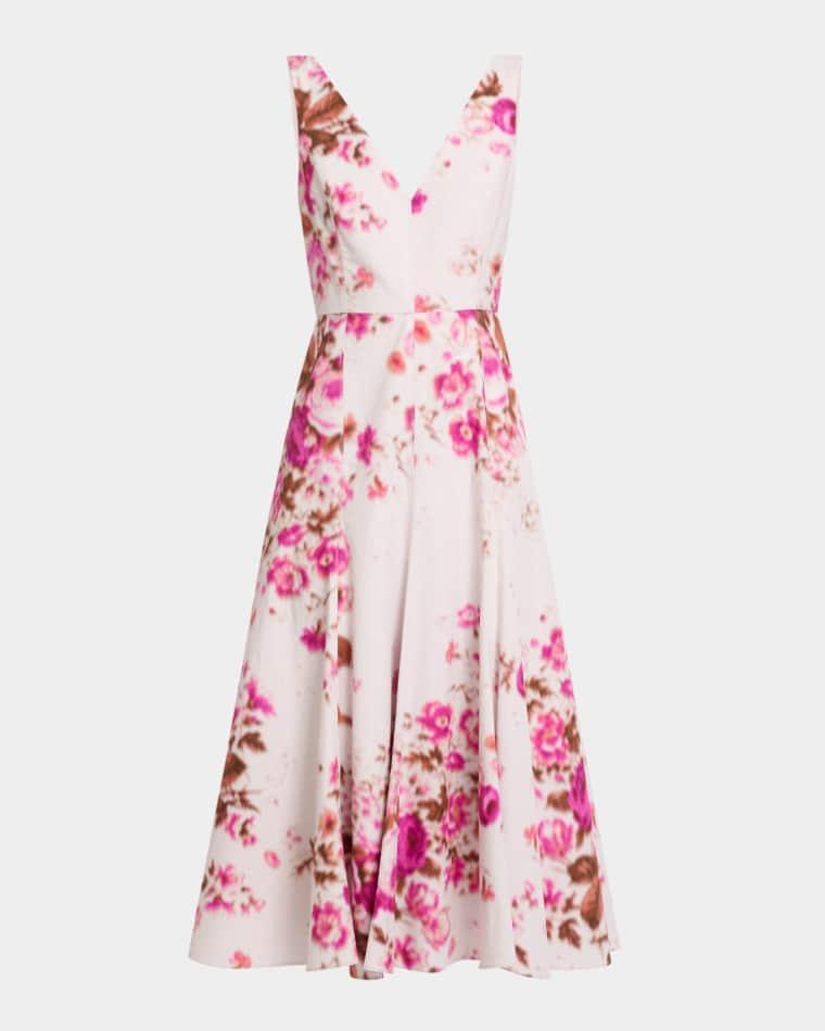 Floral Print Cotton Sleeveless V-Neck Midi Dress by ERDEM