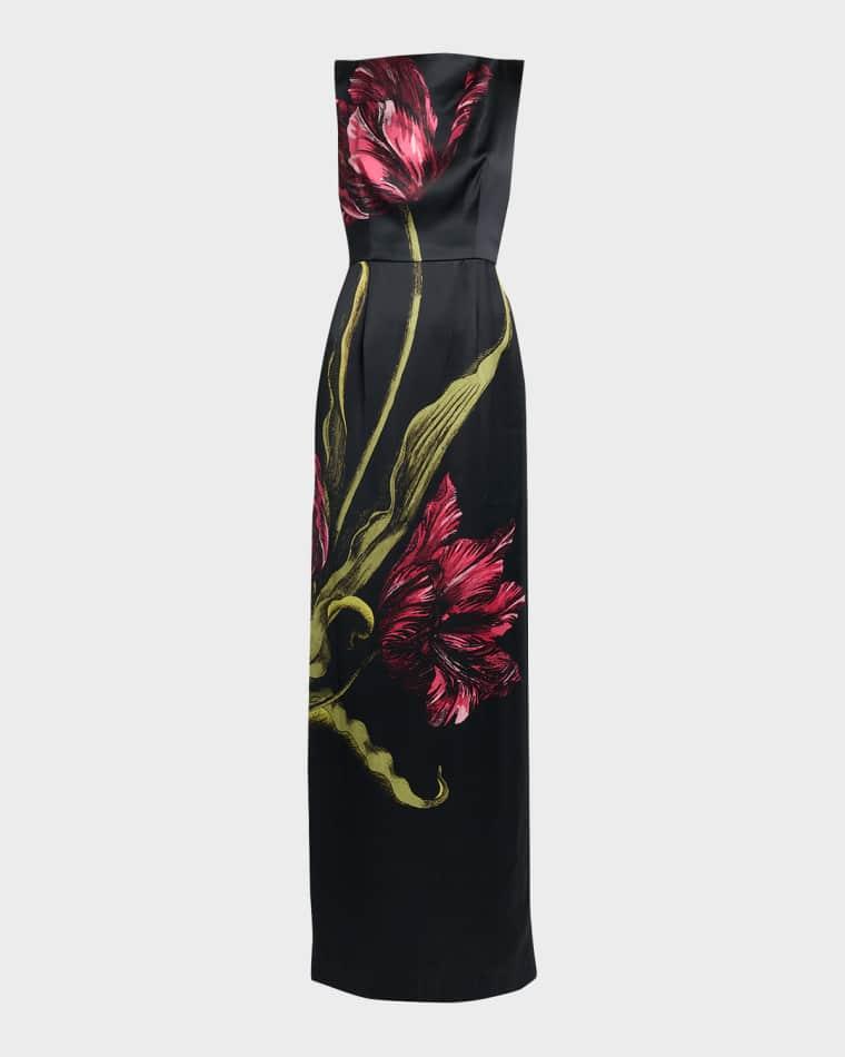Floral-Print Duchess Satin Sleeveless Gown by ERDEM