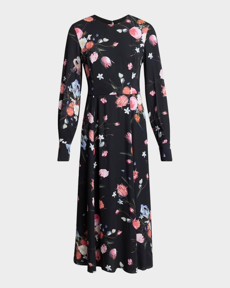 Floral-Print Long-Sleeve Midi Dress by ERDEM