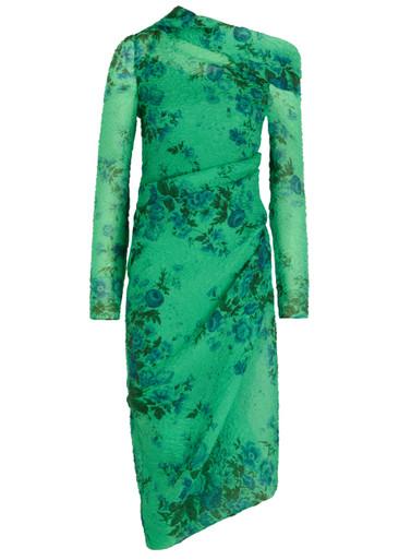 Floral draped cloqué midi dress by ERDEM