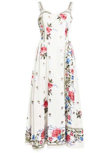 Floral-embroidered boned cotton midi dress by ERDEM