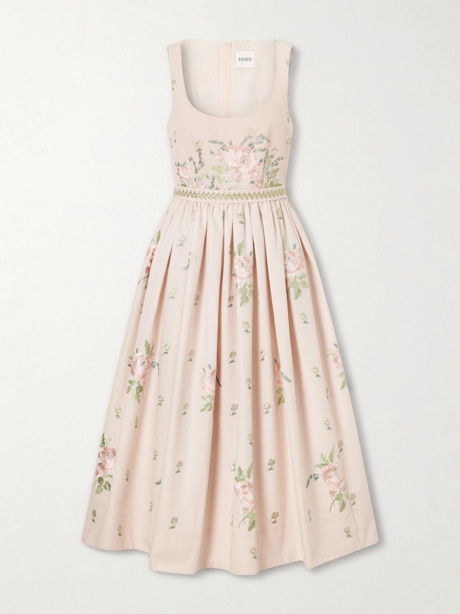 Floral-embroidered cotton-faille midi dress by ERDEM