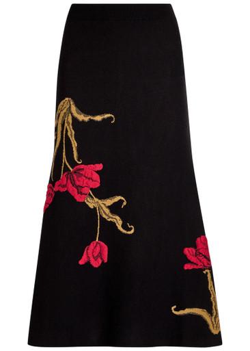 Floral-intarsia knit midi skirt by ERDEM