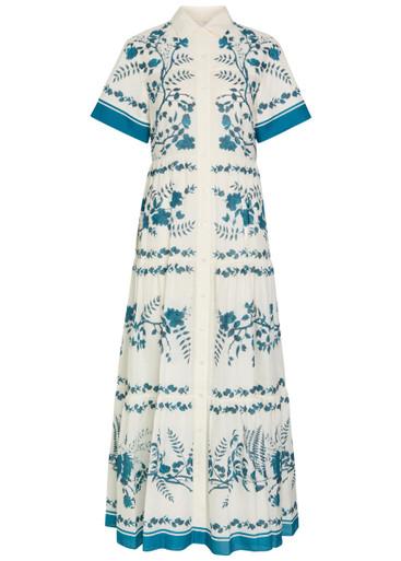 Floral-print cotton and linen-blend midi shirt dress by ERDEM