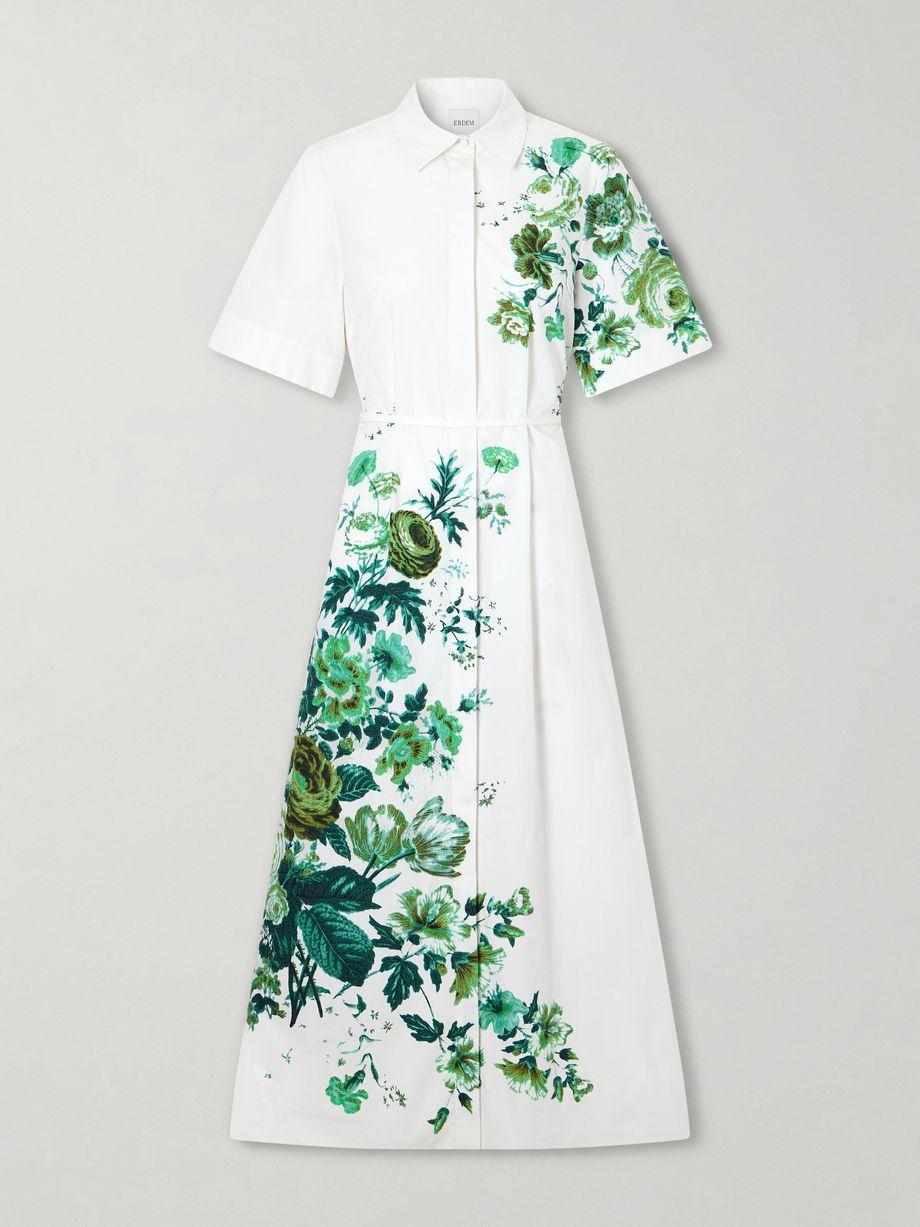Floral-print cotton-poplin midi shirt dress by ERDEM