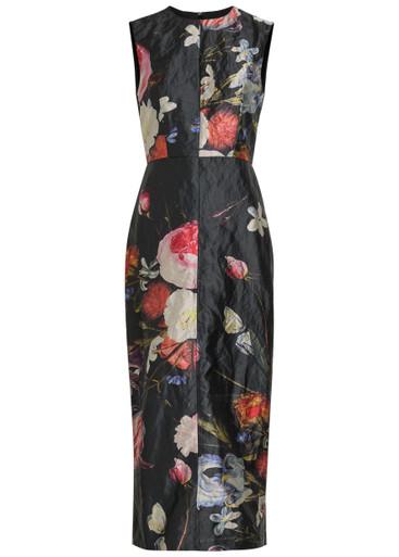 Floral-print crinkled satin midi cocktail dress by ERDEM