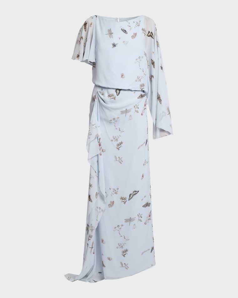 Garden-Print Draped Chiffon Gown by ERDEM