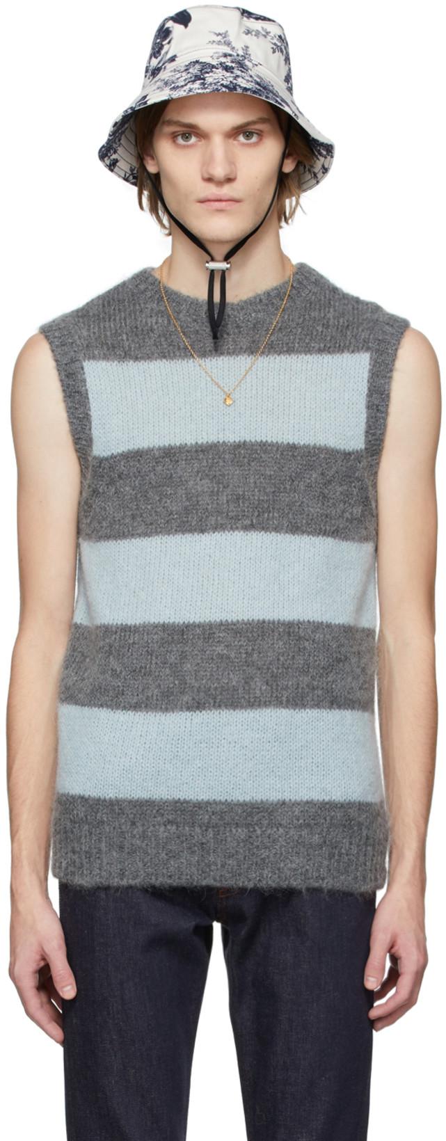 Grey & Blue Mohair Ethan Vest by ERDEM