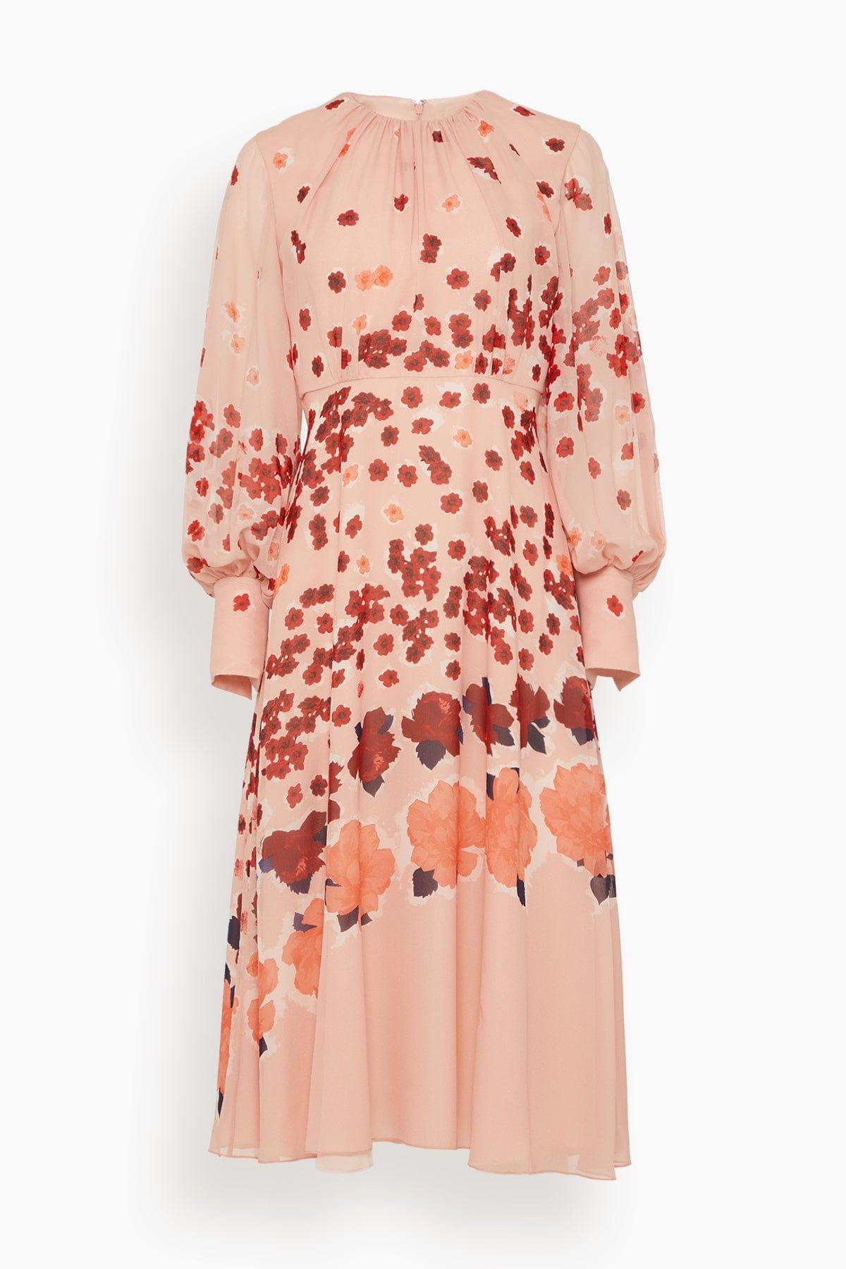 Long Sleeve A-Line Midi Dress in Margot Selvedge Cloud Pink by ERDEM