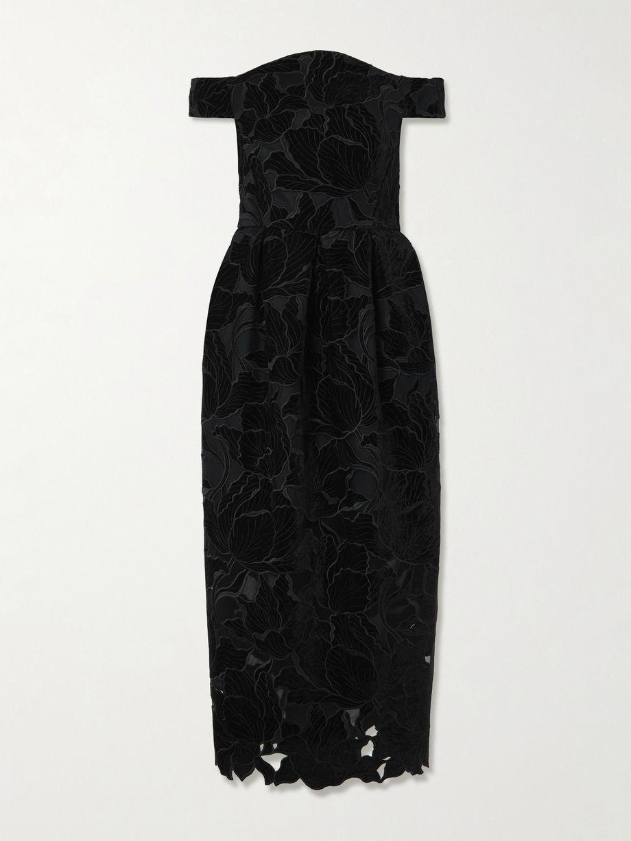 Off-the-shoulder embroidered velvet and tulle midi dress by ERDEM
