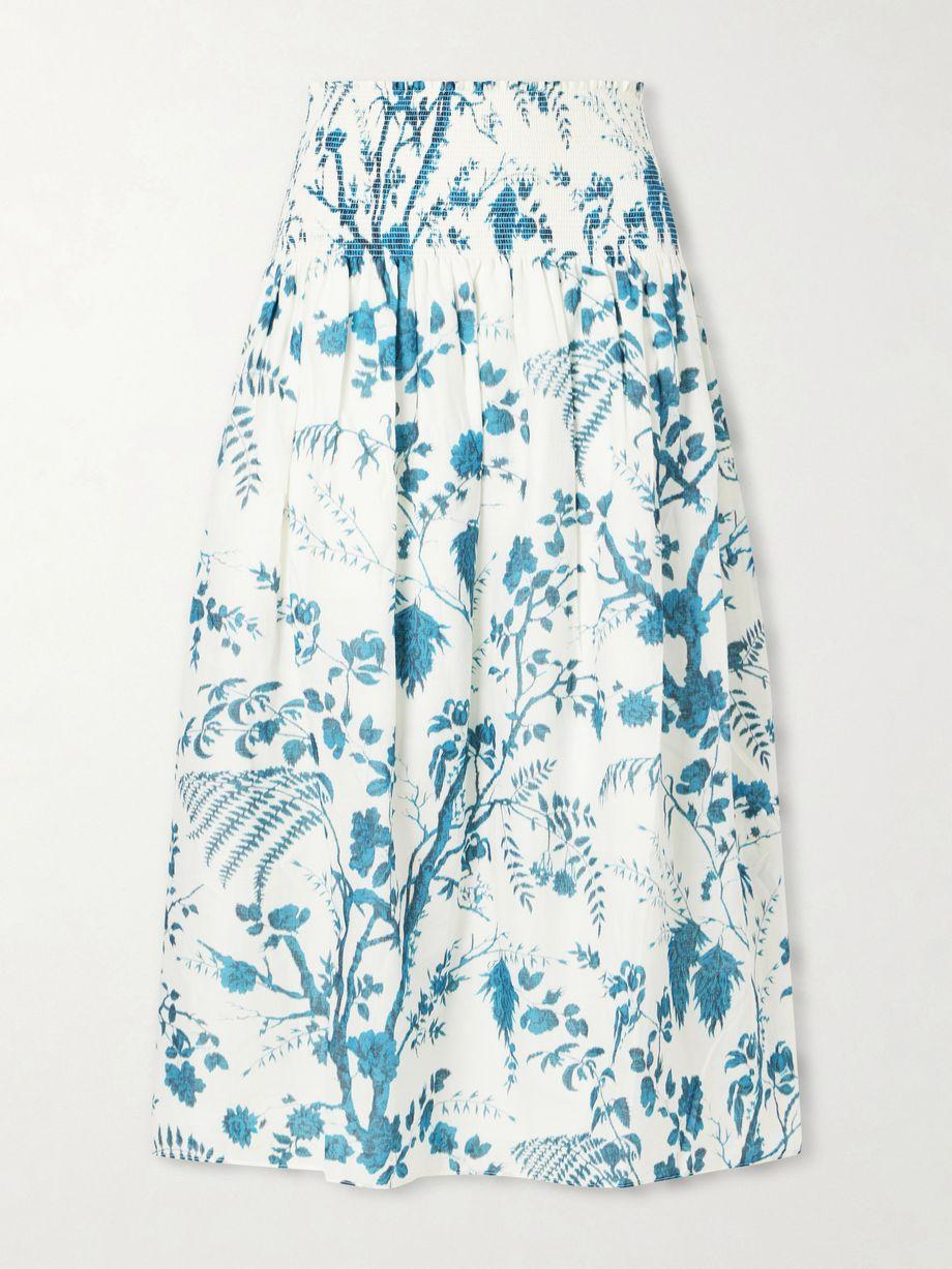 Shirred floral-print cotton and linen-blend midi skirt by ERDEM
