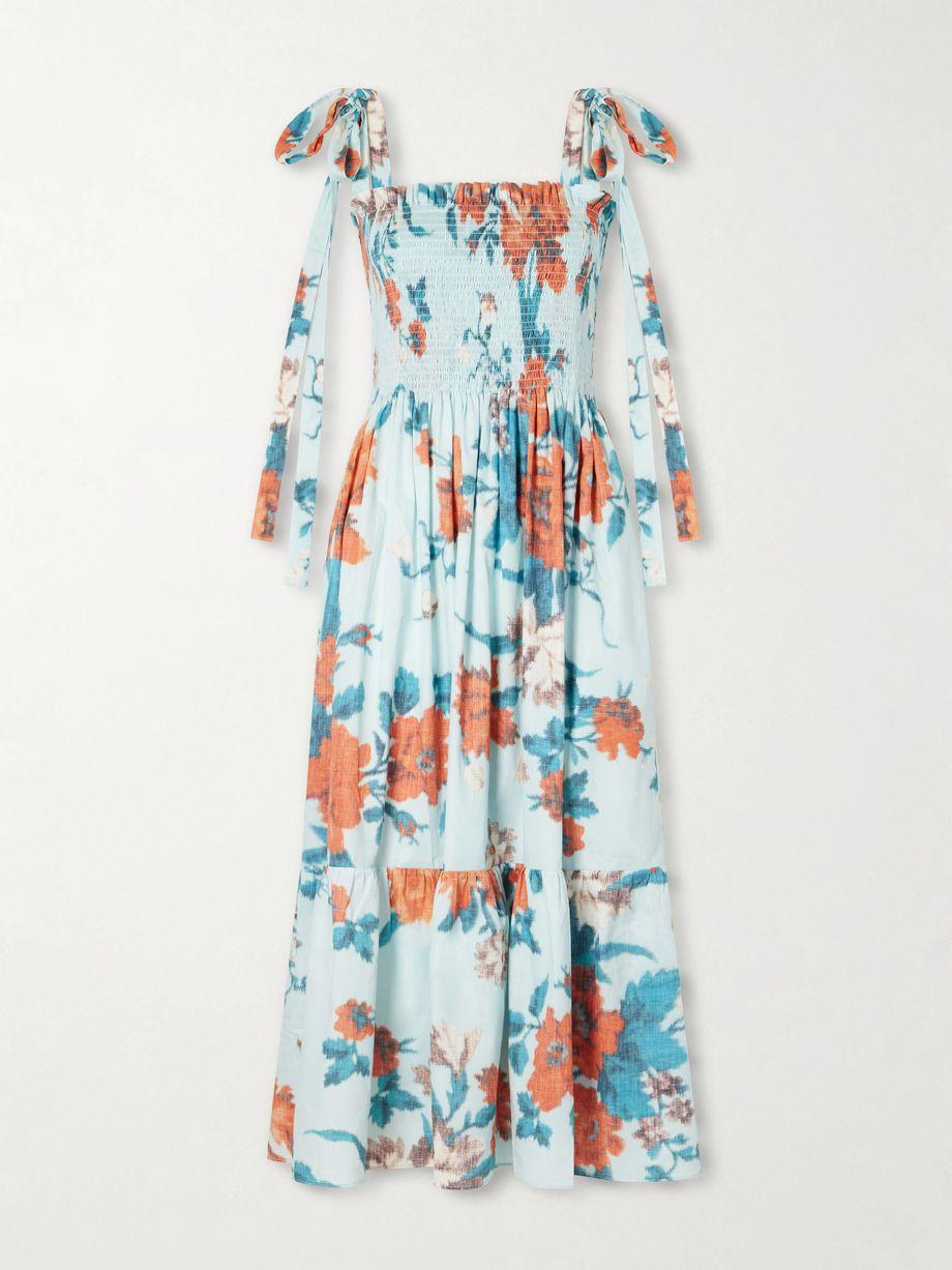 Shirred floral-print cotton midi dress by ERDEM