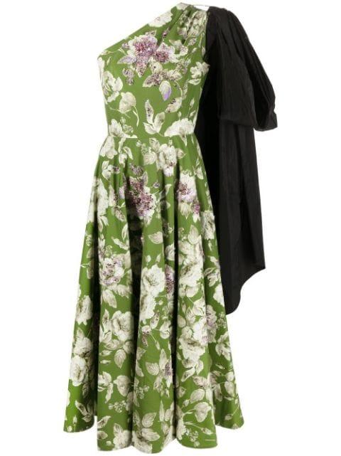 asymmetric floral-print midi dress by ERDEM