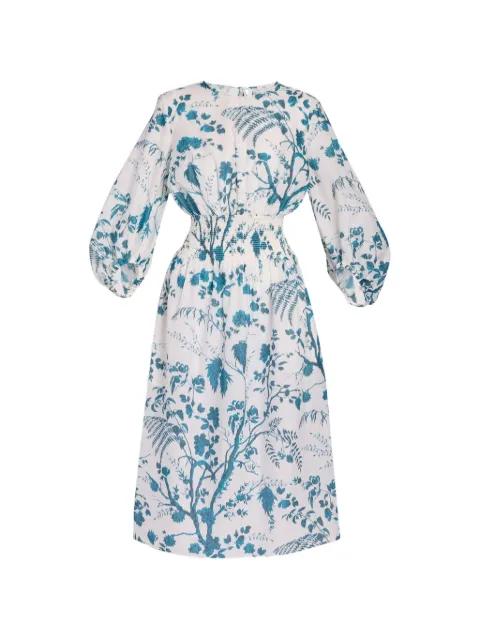 botanical-print shirred-waist midi dress by ERDEM