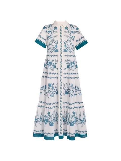 botanical-print tiered maxi shirt-dress by ERDEM