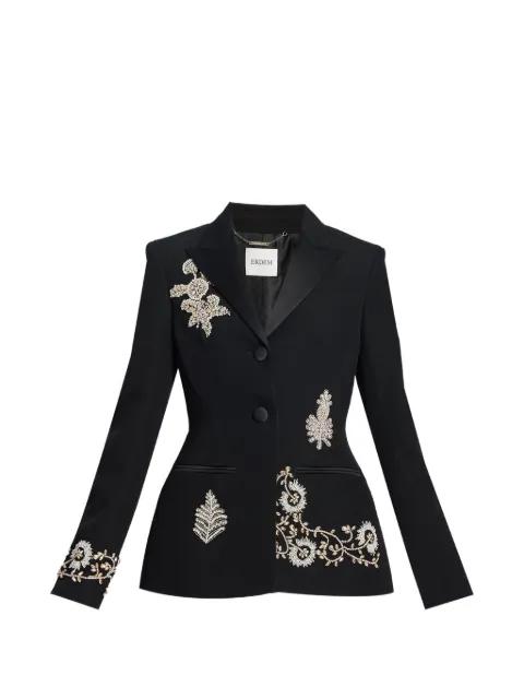 embroidered grain de poudre peak-lapel blazer by ERDEM
