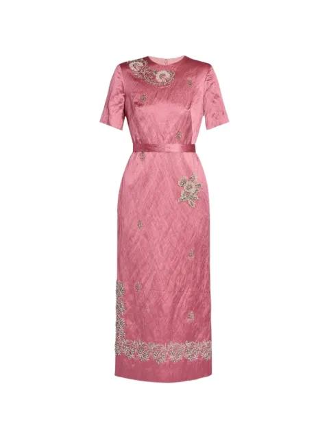 floral-embroidered belted midi dress by ERDEM
