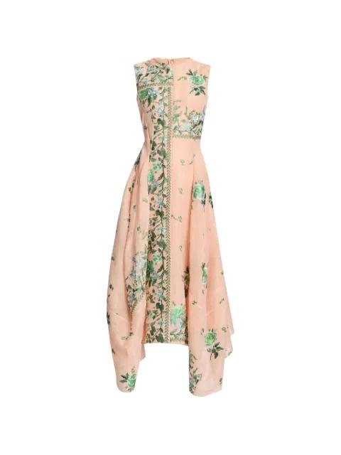 floral-embroidered handkerchief-hem midi dress by ERDEM