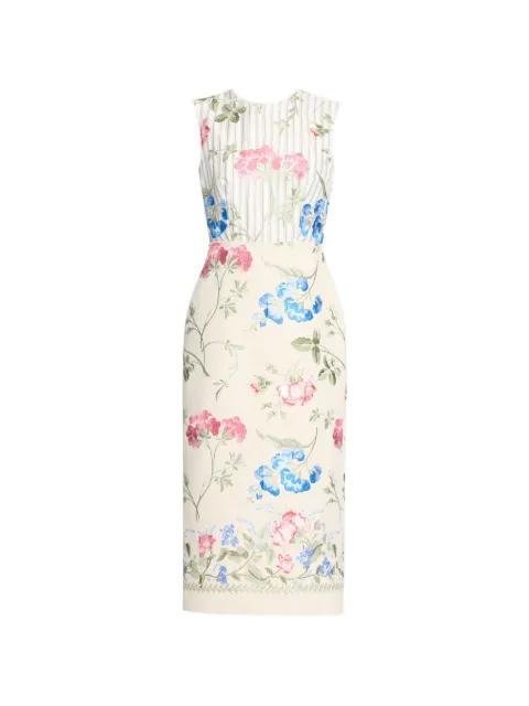 floral-embroidered striped midi dress by ERDEM
