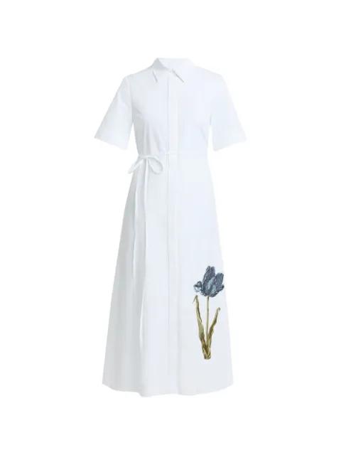 floral-embroidered tie-waist midi shirt dress by ERDEM