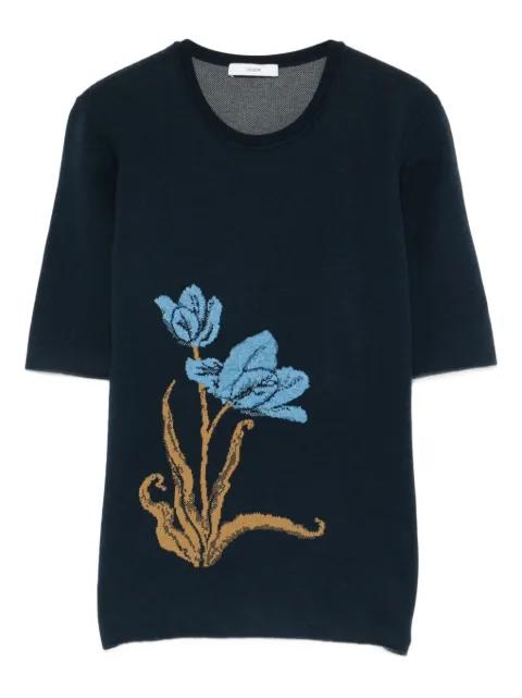 floral-motif knitted T-shirt by ERDEM