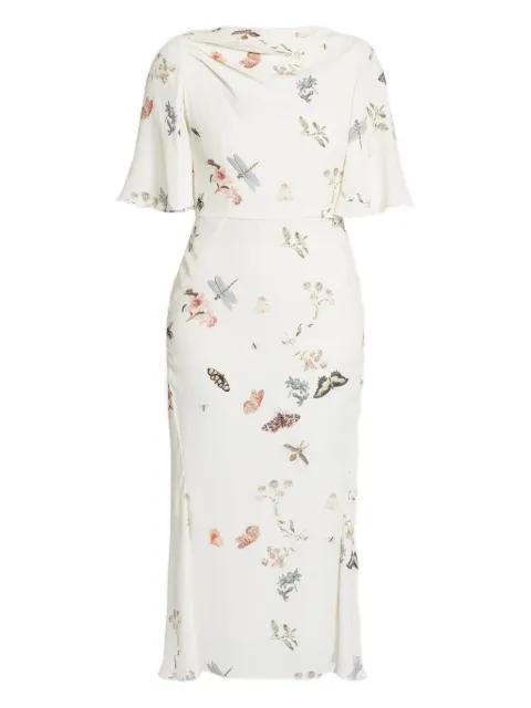 flutter-sleeves printed midi dress by ERDEM