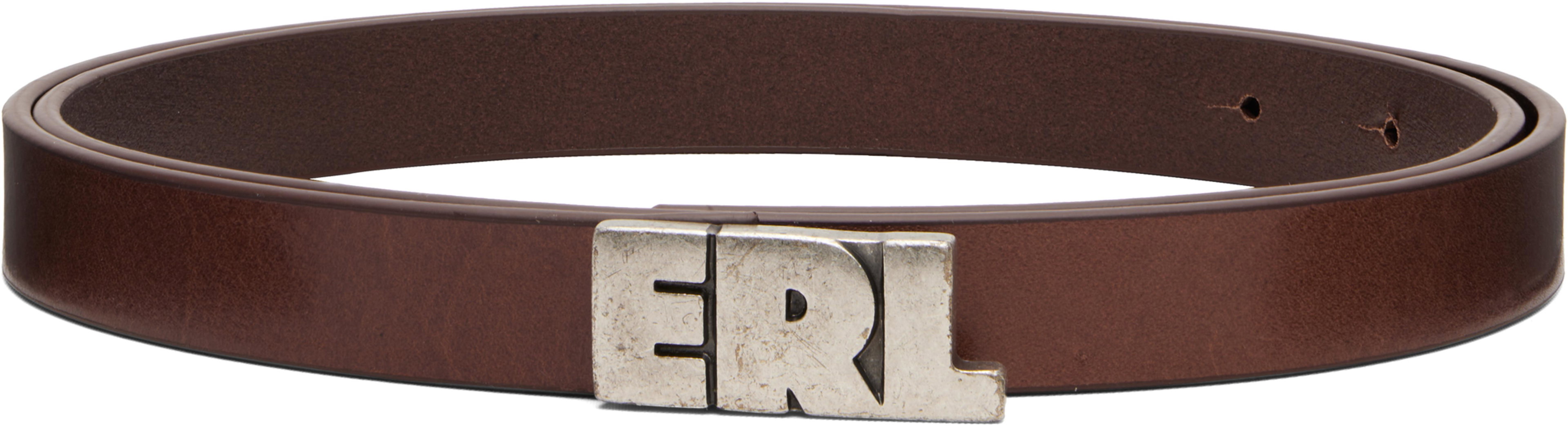 Brown 'ERL' Skinny Leather Belt by ERL
