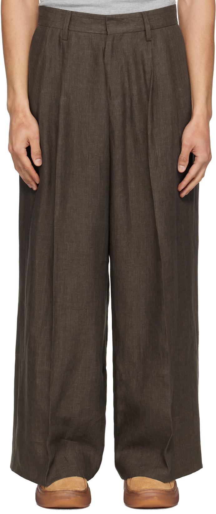 Brown Pleated Suit Trousers by ERL