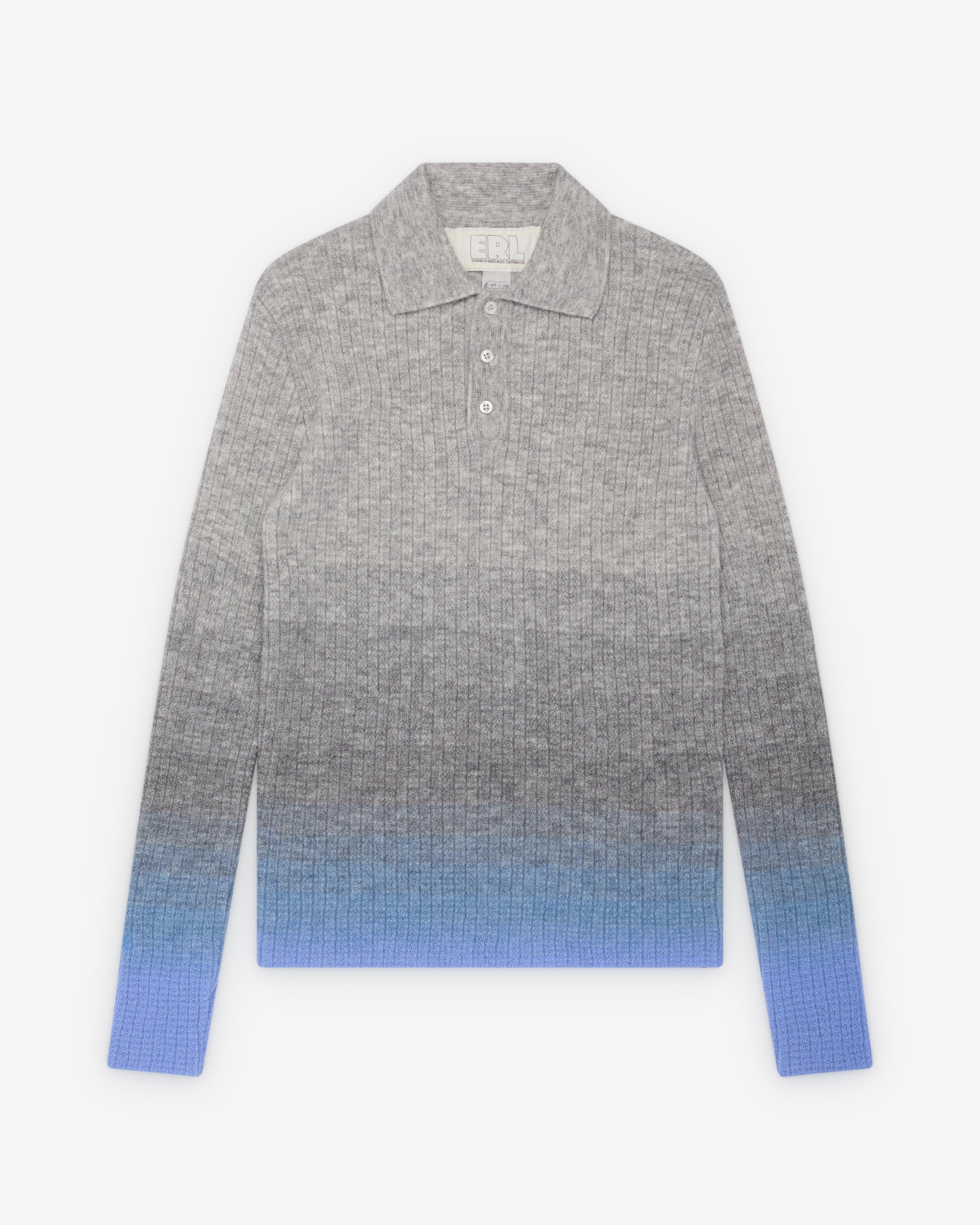 ERL - Men's Thin Gradient Polo Knit - (Grey/Blue) by ERL