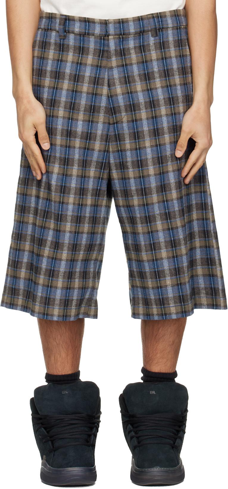 Gray & Blue Check Shorts by ERL