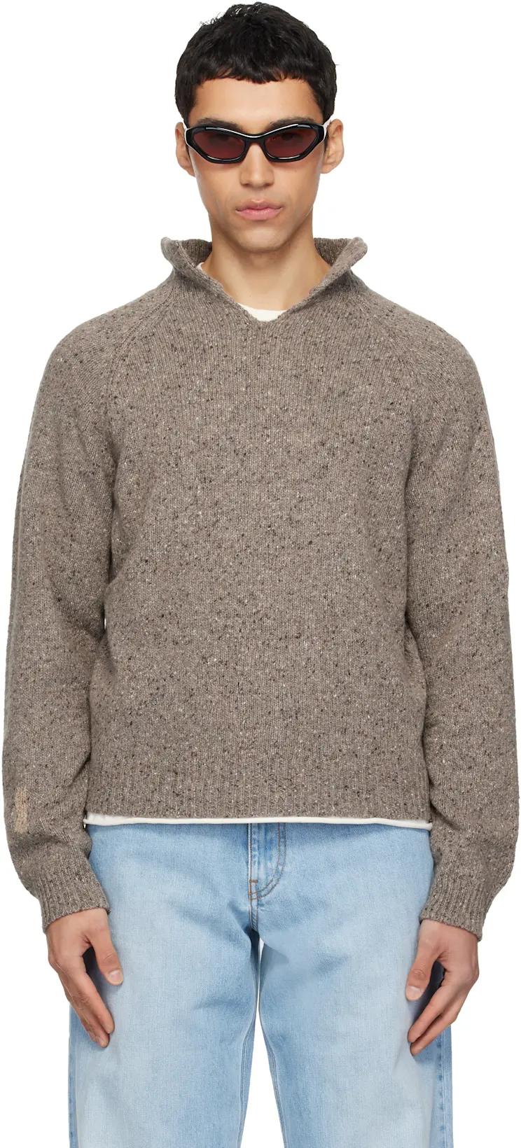 Taupe Slit Neck Sweater by ERL