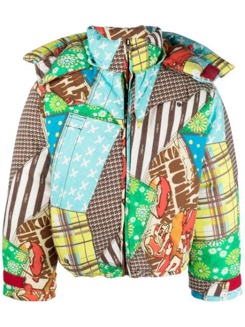 patchwork-pattern padded hoodied jacket by ERL