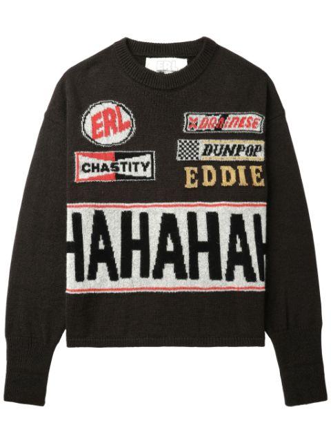 slogan-intarsia jumper by ERL