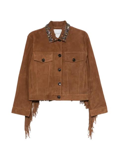 Suede leather jacket with fringes and jewel collar by ERMANNO FIRENZE