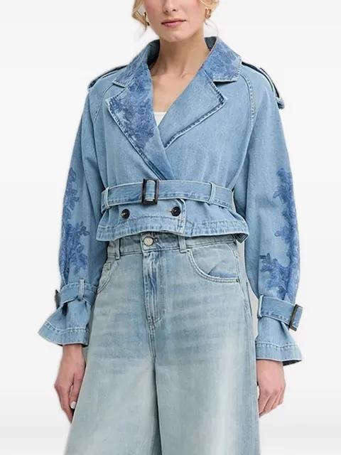 embroidered belted denim jacket by ERMANNO FIRENZE