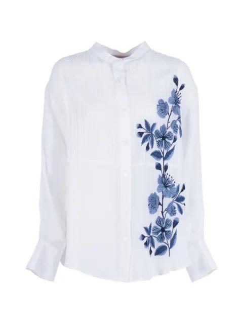 floral-embroidered pintuck-detail shirt by ERMANNO FIRENZE