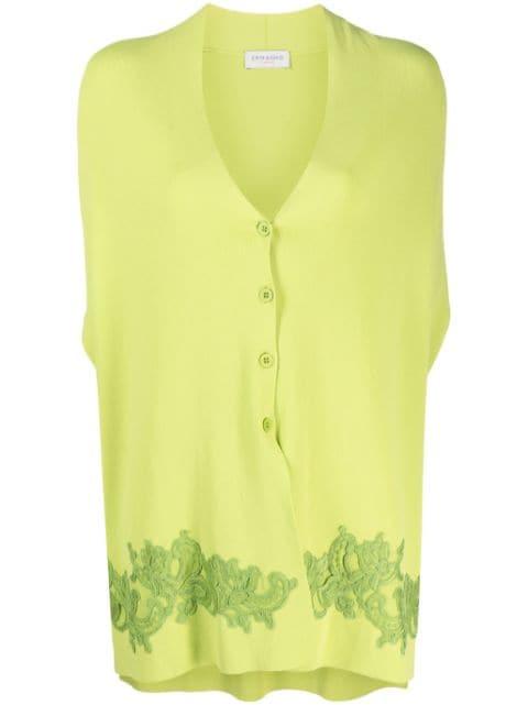 floral lace-appliqué short-sleeve cardigan by ERMANNO FIRENZE