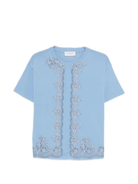 lace-trim embroidered T-shirt by ERMANNO FIRENZE