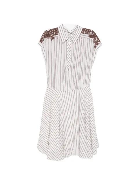 lace-trimmed striped mini shirt dress by ERMANNO FIRENZE