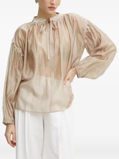lace-trimmed tie-neck top by ERMANNO FIRENZE