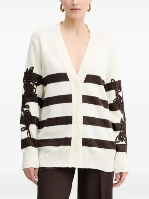 striped-pattern floral-appliqué cardigan by ERMANNO FIRENZE