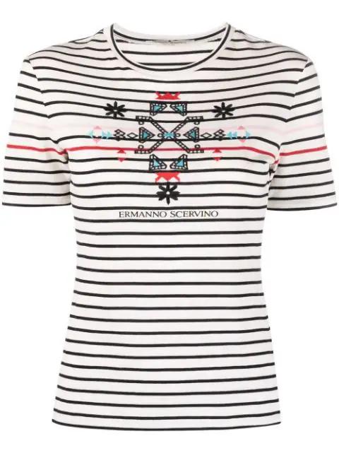 embroidered-design stripy cotton T-shirt by ERMANNO SCERVINO
