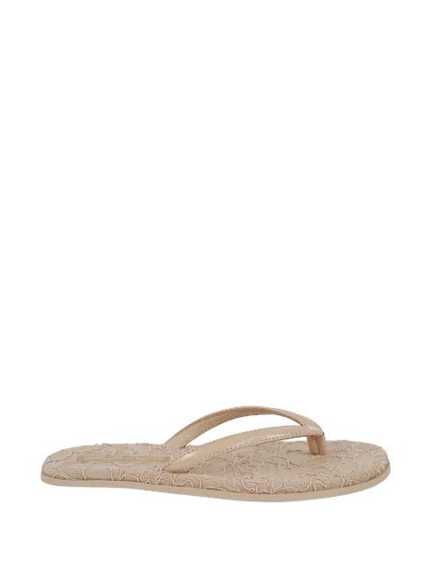 lace-covered patent-leather flip-flops by ERMANNO SCERVINO