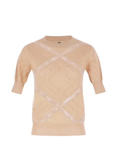 lace-panelled pointelle-knit top by ERMANNO SCERVINO